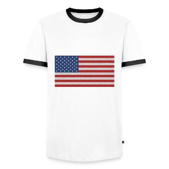 American Flag - Men's Ringer Shirt - white/black - Front - AI Model Female 172 light (172cm) & AI Model Male 178 dark (178cm)