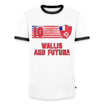 Équipe de Wallis-et-Futuna de football - T-shirt contrasté Homme - blanc/noir - Devant - AI Model Female 172 light (172cm) & AI Model Male 178 dark (178cm)