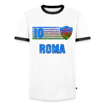 Roma Football Team - Men's Ringer Shirt - white/black - Front - AI Model Female 172 light (172cm) & AI Model Male 178 dark (178cm)