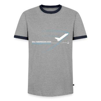 Space Shuttle (Blue print) - Men's Ringer Shirt - grey/navy  - Front - AI Model Female 172 light (172cm) & AI Model Male 178 light (178cm)