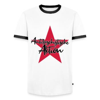 Antifaschistische Aktion - Männer Kontrast-T-Shirt - Weiß/Schwarz - Vorne - AI Model Female 172 light (172cm) & AI Model Male 178 dark (178cm)