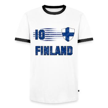 Équipe de Finlande de football - T-shirt contrasté Homme - blanc/noir - Devant - AI Model Female 172 light (172cm) & AI Model Male 178 dark (178cm)