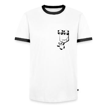 Kawaii Cute Bear Funny Panda Animal In Pocket - Men's Ringer Shirt - white/black - Front - AI Model Female 172 light (172cm) & AI Model Male 178 dark (178cm)
