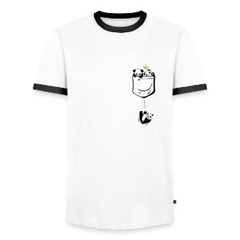 Kawaii Cute Bear Panda Animal In Pocket - Men's Ringer Shirt - white/black - Front - AI Model Female 172 light (172cm) & AI Model Male 178 dark (178cm)