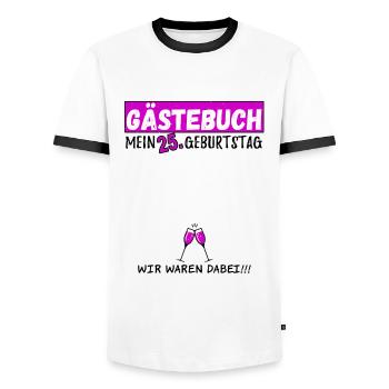 25. Geburtstag Gästebuch 25 Jahre - Männer Kontrast-T-Shirt - Weiß/Schwarz - Vorne - AI Model Female 172 light (172cm) & AI Model Male 178 dark (178cm)