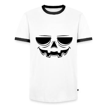 Devil Pumpkin Face Pumpkin Head Halloween - Men's Ringer Shirt - white/black - Front - AI Model Female 172 light (172cm) & AI Model Male 178 dark (178cm)