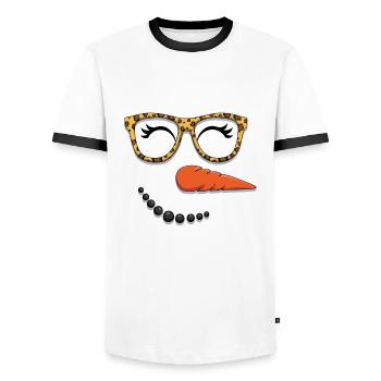 Cute Snow Man Face Winter Head December Christmas - Men's Ringer Shirt - white/black - Front - AI Model Female 172 light (172cm) & AI Model Male 178 dark (178cm)