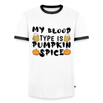 Blood Type Is Spice Pumpkin Fall Season Autumn - Men's Ringer Shirt - white/black - Front - AI Model Female 172 light (172cm) & AI Model Male 178 dark (178cm)