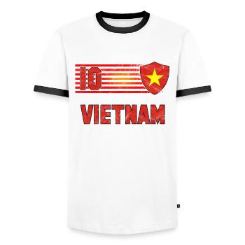 Équipe du Vietnam de football - T-shirt contrasté Homme - blanc/noir - Devant - AI Model Female 172 light (172cm) & AI Model Male 178 dark (178cm)