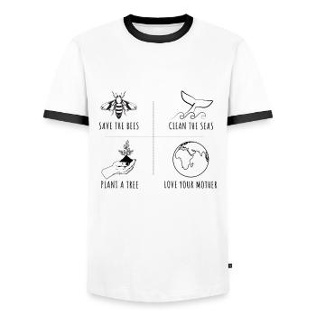 Save Bees Protect Oceans Day Jour de la Terre - T-shirt contrasté Homme - blanc/noir - Devant - AI Model Female 172 light (172cm) & AI Model Male 178 dark (178cm)