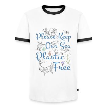 Love Save Seas Protect Oceans Day Quote Earth Day - Men's Ringer Shirt - white/black - Front - AI Model Female 172 light (172cm) & AI Model Male 178 dark (178cm)