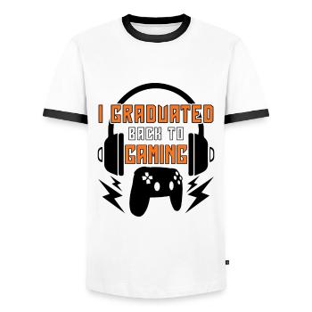 Bye School Graduation Graduate Gamer Gaming - Men's Ringer Shirt - white/black - Front - AI Model Female 172 light (172cm) & AI Model Male 178 dark (178cm)