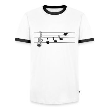 Cute Cat On Musical Notes Musicien - T-shirt contrasté Homme - blanc/noir - Devant - AI Model Female 172 light (172cm) & AI Model Male 178 dark (178cm)