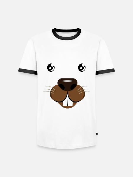 Cute Beaver Face Design - Men's Ringer Shirt - white/black