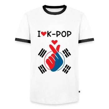 Ich Liebe K-Pop Fingerherz Flagge - Männer Kontrast-T-Shirt - Weiß/Schwarz - Vorne - AI Model Female 172 light (172cm) & AI Model Male 178 dark (178cm)