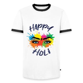 Happy Holi Festival Colorful Eye Motif - Men's Ringer Shirt - white/black - Front - AI Model Female 172 light (172cm) & AI Model Male 178 dark (178cm)