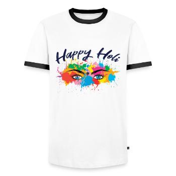 Happy Holi Festival Colorful Eyes - Men's Ringer Shirt - white/black - Front - AI Model Female 172 light (172cm) & AI Model Male 178 dark (178cm)