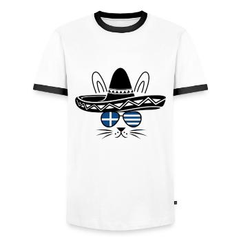 Greek Easter With Sombrero Cat - Men's Ringer Shirt - white/black - Front - AI Model Female 172 light (172cm) & AI Model Male 178 dark (178cm)