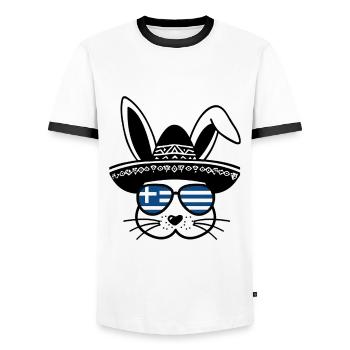 Greek Easter bunny with sunglasses and - Men's Ringer Shirt - white/black - Front - AI Model Female 172 light (172cm) & AI Model Male 178 dark (178cm)