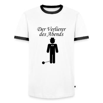 The loser of the evening groom - Men's Ringer Shirt - white/black - Front - AI Model Female 172 light (172cm) & AI Model Male 178 dark (178cm)