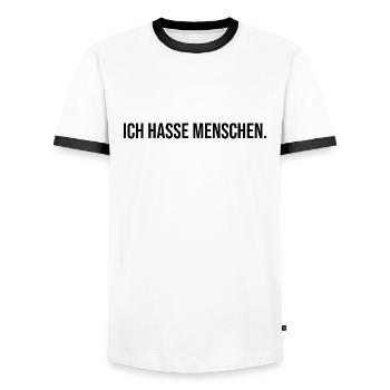 ICH HASSE MENSCHEN - Lustig Geschenk Geschenkidee - Männer Kontrast-T-Shirt - Weiß/Schwarz - Vorne - AI Model Female 172 light (172cm) & AI Model Male 178 dark (178cm)