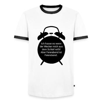 Feierabend - Wecker Design - Männer Kontrast-T-Shirt - Weiß/Schwarz - Vorne - AI Model Female 172 light (172cm) & AI Model Male 178 dark (178cm)