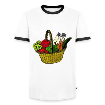 Basket shopping market woman vegetables healthy kitchen vegi - Men's Ringer Shirt - white/black - Front - AI Model Female 172 light (172cm) & AI Model Male 178 dark (178cm)