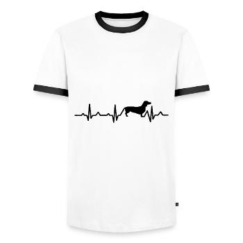 Dog T-Shirt Dachshund Dog Lover - Men's Ringer Shirt - white/black - Front - AI Model Female 172 light (172cm) & AI Model Male 178 dark (178cm)