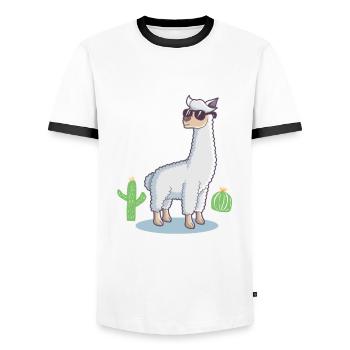 Funny Gift Lama No Problama Cactus Design - Men's Ringer Shirt - white/black - Front - AI Model Female 172 light (172cm) & AI Model Male 178 dark (178cm)