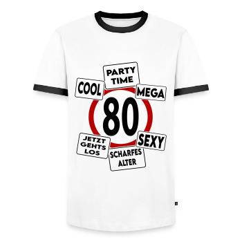 Geburtstag 80 Mega Cool Sexy Party Stark - Männer Kontrast-T-Shirt - Weiß/Schwarz - Vorne - AI Model Female 172 light (172cm) & AI Model Male 178 dark (178cm)