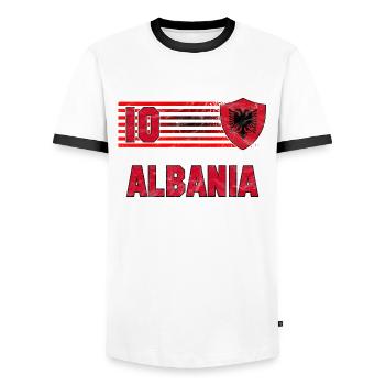 Albania Football Team - Men's Ringer Shirt - white/black - Front - AI Model Female 172 light (172cm) & AI Model Male 178 dark (178cm)