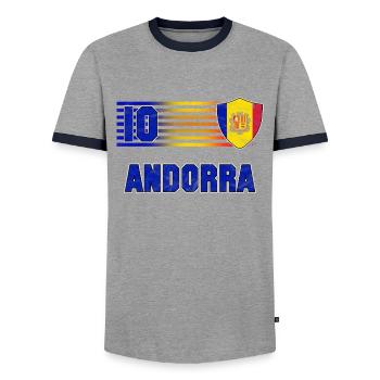 Andorra Fußball Mannschaft - Männer Kontrast-T-Shirt - Grau/Navy  - Vorne - AI Model Female 172 light (172cm) & AI Model Male 178 light (178cm)