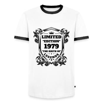 1979 Birthday vintage Vintage Retro - Men's Ringer Shirt - white/black - Front - AI Model Female 172 light (172cm) & AI Model Male 178 dark (178cm)