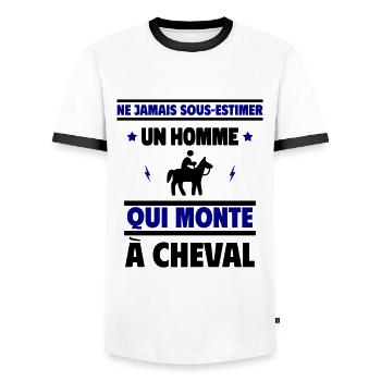 Ne jamais sous-estimer un homme qui monte à cheval - T-shirt contrasté Homme - blanc/noir - Devant - AI Model Female 172 light (172cm) & AI Model Male 178 dark (178cm)