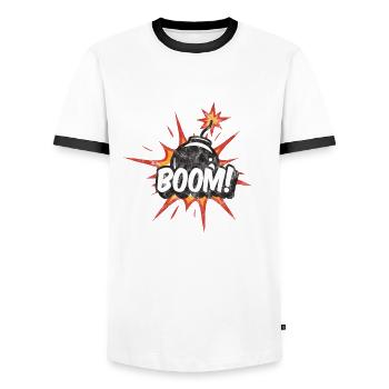 Boom! Bomb explosion kids cartoon - Men's Ringer Shirt - white/black - Front - AI Model Female 172 light (172cm) & AI Model Male 178 dark (178cm)
