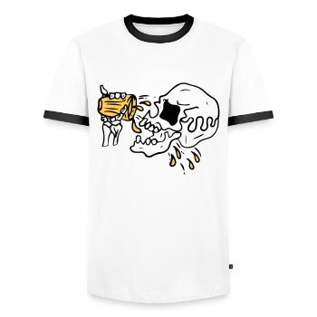 Bier trinkender Totenkopf - Männer Kontrast-T-Shirt - Weiß/Schwarz - Vorne - AI Model Female 172 light (172cm) & AI Model Male 178 dark (178cm)