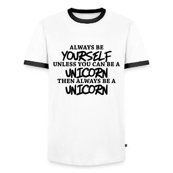 Always be yourself, unless you can be a unicorn - T-shirt contrasté Homme - blanc/noir - Devant - AI Model Female 172 light (172cm) & AI Model Male 178 dark (178cm)