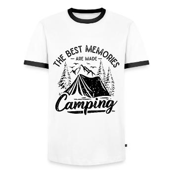 Camping Memories Camping Mountains Hiking Camper - Men's Ringer Shirt - white/black - Front - AI Model Female 172 light (172cm) & AI Model Male 178 dark (178cm)