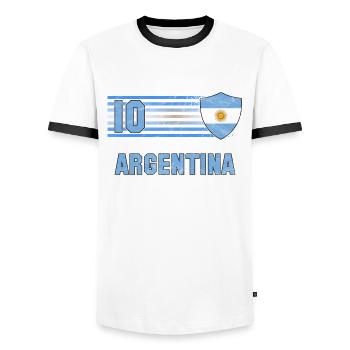 Équipe d’Argentine de football - T-shirt contrasté Homme - blanc/noir - Devant - AI Model Female 172 light (172cm) & AI Model Male 178 dark (178cm)