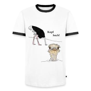 Kopf hoch, Vogel Strauss - Männer Kontrast-T-Shirt - Weiß/Schwarz - Vorne - AI Model Female 172 light (172cm) & AI Model Male 178 dark (178cm)