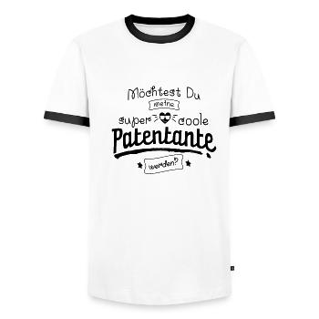 Möchtest Du meine super coole Patentante werden? - Männer Kontrast-T-Shirt - Weiß/Schwarz - Vorne - AI Model Female 172 light (172cm) & AI Model Male 178 dark (178cm)