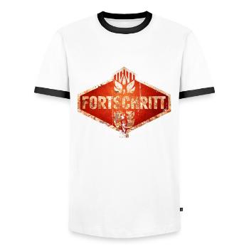 DDR Fortschritt - Traktoren - Vintage Logo Rosti - Männer Kontrast-T-Shirt - Weiß/Schwarz - Vorne - AI Model Female 172 light (172cm) & AI Model Male 178 dark (178cm)