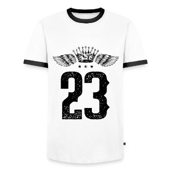 23 Number crown - Men's Ringer Shirt - white/black - Front - AI Model Female 172 light (172cm) & AI Model Male 178 dark (178cm)