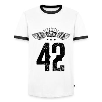 42 Number crown - Men's Ringer Shirt - white/black - Front - AI Model Female 172 light (172cm) & AI Model Male 178 dark (178cm)