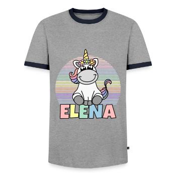 Elena Einhorn Name - Männer Kontrast-T-Shirt - Grau/Navy  - Vorne - AI Model Female 172 light (172cm) & AI Model Male 178 light (178cm)