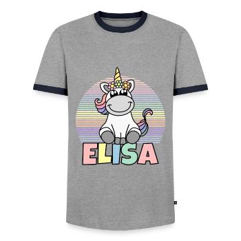 Elisa Unicorn Name - Men's Ringer Shirt - grey/navy  - Front - AI Model Female 172 light (172cm) & AI Model Male 178 light (178cm)