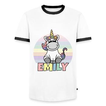 Nom de licorne Emily - T-shirt contrasté Homme - blanc/noir - Devant - AI Model Female 172 light (172cm) & AI Model Male 178 dark (178cm)