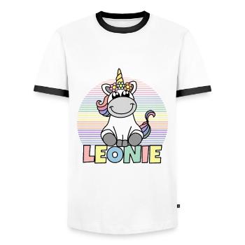 Leonie Einhorn Name - Männer Kontrast-T-Shirt - Weiß/Schwarz - Vorne - AI Model Female 172 light (172cm) & AI Model Male 178 dark (178cm)