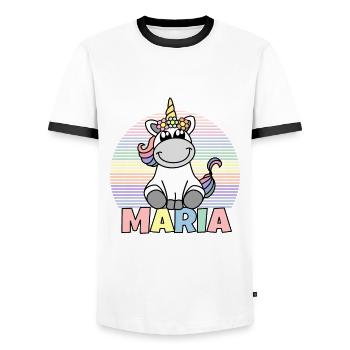 Maria Unicorn Name - Men's Ringer Shirt - white/black - Front - AI Model Female 172 light (172cm) & AI Model Male 178 dark (178cm)