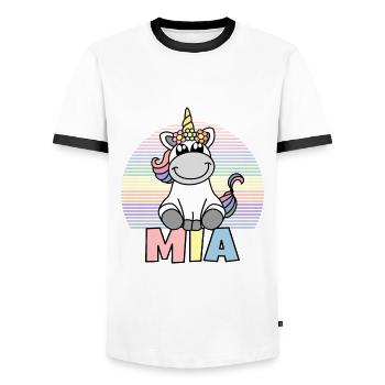 Mia Unicorn Name - Men's Ringer Shirt - white/black - Front - AI Model Female 172 light (172cm) & AI Model Male 178 dark (178cm)